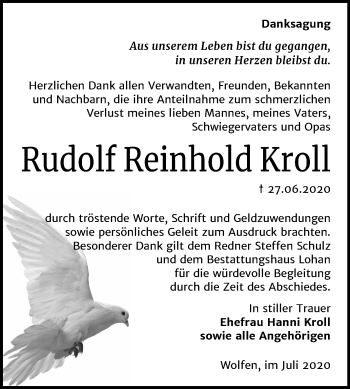 Traueranzeige von Rudolf Reinhold Kroll von Mitteldeutsche Zeitung Bitterfeld