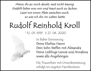 Traueranzeige von Rudolf Reinhold Kroll von Mitteldeutsche Zeitung Bitterfeld