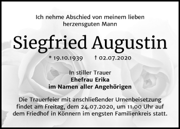 Traueranzeige von Siegfried Augustin von Mitteldeutsche Zeitung Bernburg