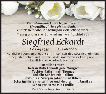 Traueranzeige von Siegfried Eckardt von Super Sonntag Merseburg/Querfurt