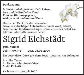 Traueranzeige von Sigrid Eichstädt von Super Sonntag Wittenberg