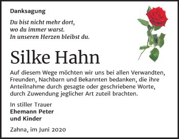 Traueranzeige von Silke Hahn von Mitteldeutsche Zeitung Wittenberg