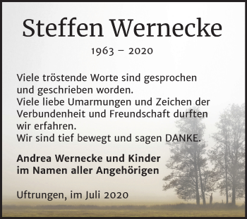 Traueranzeige von Steffen Wernecke von Super Sonntag Sangerhausen