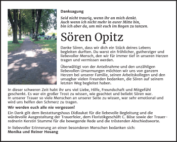Traueranzeige von Sören Opitz von Mitteldeutsche Zeitung Quedlinburg