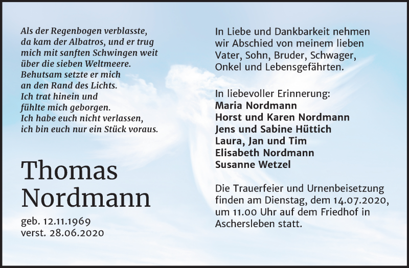  Traueranzeige für Thomas Nordmann vom 03.07.2020 aus Mitteldeutsche Zeitung Aschersleben