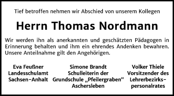 Traueranzeige von Thomas Nordmann von Mitteldeutsche Zeitung 