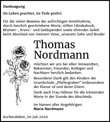 Traueranzeige von Thomas Nordmann von Mitteldeutsche Zeitung Aschersleben