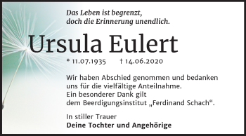 Traueranzeige von Ursula Eulert von Super Sonntag Wittenberg