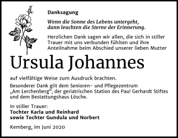 Traueranzeige von Ursula Johannes von Super Sonntag Wittenberg