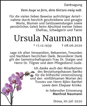 Traueranzeige von Ursula Naumann von Super Sonntag Köthen