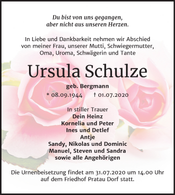 Traueranzeige von Ursula Schulze von Super Sonntag Wittenberg