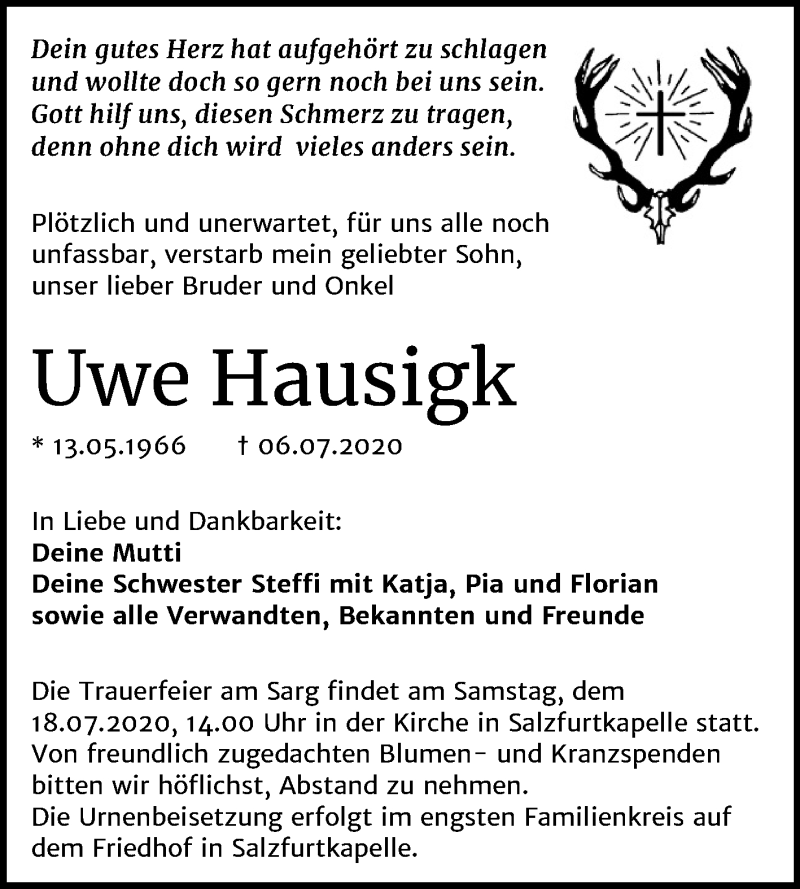  Traueranzeige für Uwe Hausigk vom 11.07.2020 aus Mitteldeutsche Zeitung Bitterfeld