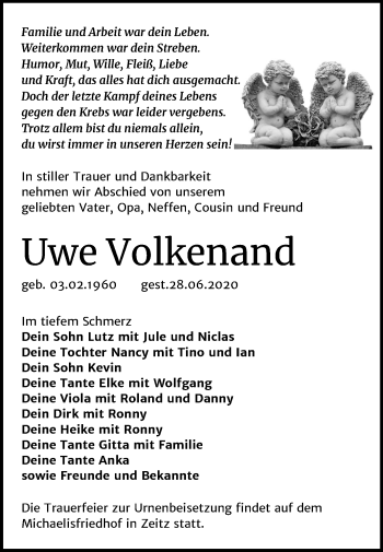 Traueranzeige von Uwe Volkenand von Mitteldeutsche Zeitung Zeitz