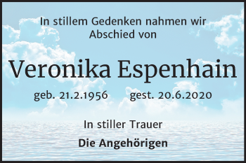 Traueranzeige von Veronika Espenhain von Wochenspiegel Weißenfels