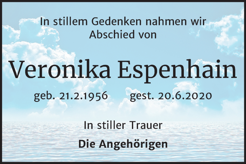  Traueranzeige für Veronika Espenhain vom 11.07.2020 aus Mitteldeutsche Zeitung Weißenfels