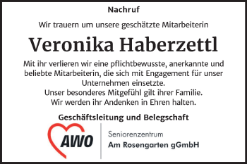 Traueranzeige von Veronika Haberzettl von Mitteldeutsche Zeitung Naumburg/Nebra