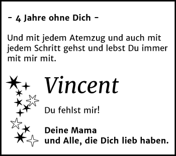 Traueranzeige von Vincent  von Mitteldeutsche Zeitung Aschersleben