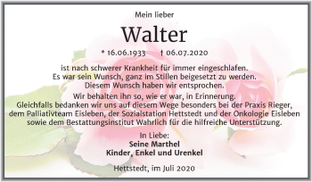 Traueranzeige von Walter  von Wochenspiegel Mansfelder Land