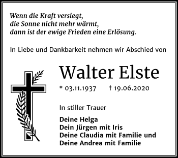 Traueranzeige von Walter Elste von Mitteldeutsche Zeitung Halle/Saalkreis