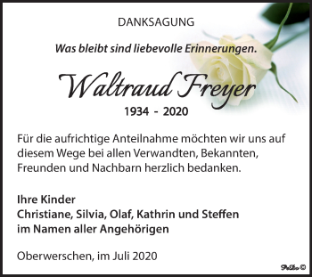 Traueranzeige von Waltraud Freyer von Wochenspiegel Weißenfels