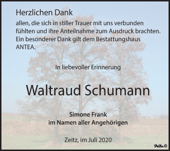 Traueranzeige von Waltraud Schumann von Super Sonntag Zeitz