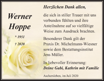 Traueranzeige von Werner Hoppe von Super Sonntag Aschersleben