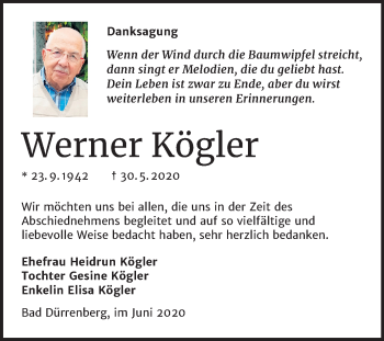 Traueranzeige von Werner Kögler von Mitteldeutsche Zeitung Merseburg/Querfurt