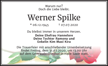 Traueranzeige von Werner Spilke von Mitteldeutsche Zeitung Halle/Saalkreis