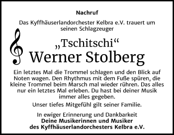 Traueranzeige von Werner Stolberg von Super Sonntag Sangerhausen