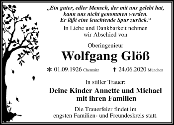 Traueranzeige von Wolfgang Glöß von Super Sonntag Wittenberg