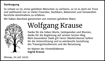 Traueranzeige von Wolfgang Krause von Super Sonntag Dessau-Roßlau