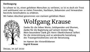 Traueranzeige von Wolfgang Krause von Mitteldeutsche Zeitung Dessau-Roßlau