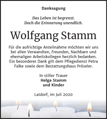 Traueranzeige von Wolfgang Stamm von Super Sonntag Bernburg