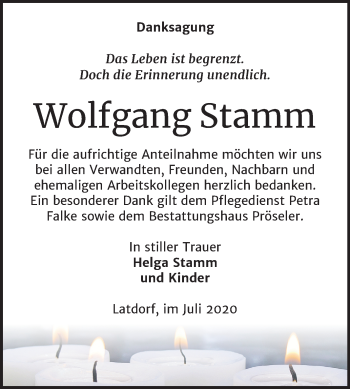 Traueranzeige von Wolfgang Stamm von Mitteldeutsche Zeitung Bernburg