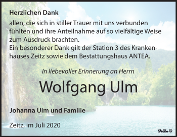 Traueranzeige von Wolfgang Ulm von Mitteldeutsche Zeitung Zeitz