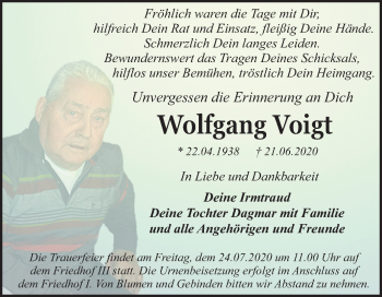 Traueranzeige von Wolfgang Voigt von Mitteldeutsche Zeitung Dessau-Roßlau