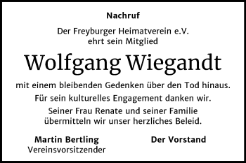 Traueranzeige von Wolfgang Wiegandt von Mitteldeutsche Zeitung Naumburg/Nebra