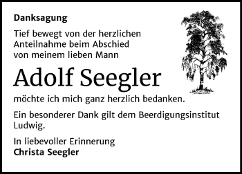 Traueranzeige von Adolf Seegler von Mitteldeutsche Zeitung Halle/Saalkreis
