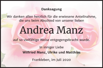 Traueranzeige von Andrea Manz von Mitteldeutsche Zeitung Merseburg/Querfurt