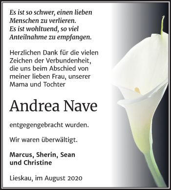 Traueranzeige von Andrea Nave von Mitteldeutsche Zeitung Halle/Saalkreis