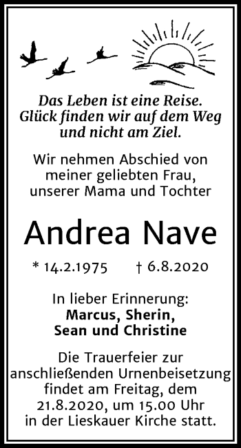 Traueranzeige von Andrea Nave von Mitteldeutsche Zeitung Halle/Saalkreis