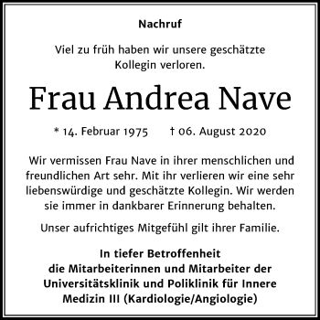 Traueranzeige von Andrea Nave von Mitteldeutsche Zeitung Halle/Saalkreis