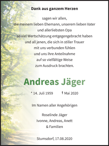 Traueranzeige von Andreas Jäger von Wochenspiegel Bitterfeld