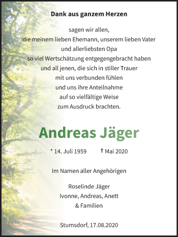 Traueranzeige von Andreas Jäger von Mitteldeutsche Zeitung Bitterfeld