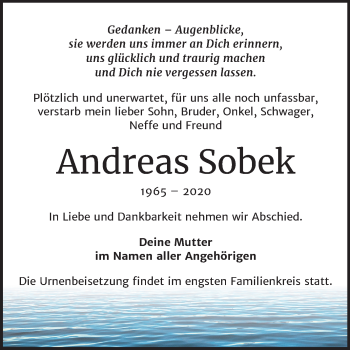 Traueranzeige von Andreas Sobek von Mitteldeutsche Zeitung Sangerhausen