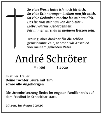 Traueranzeige von André Schröter von Wochenspiegel Weißenfels