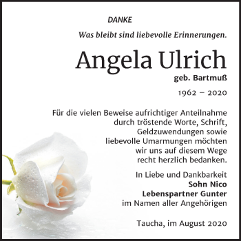 Traueranzeige von Angela Ulrich von Wochenspiegel Weißenfels