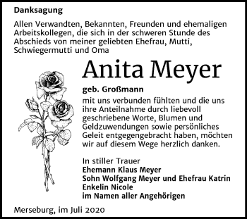 Traueranzeige von Anita Meyer von Mitteldeutsche Zeitung Merseburg/Querfurt