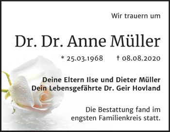 Traueranzeige von Anne Müller von Mitteldeutsche Zeitung Halle/Saalkreis
