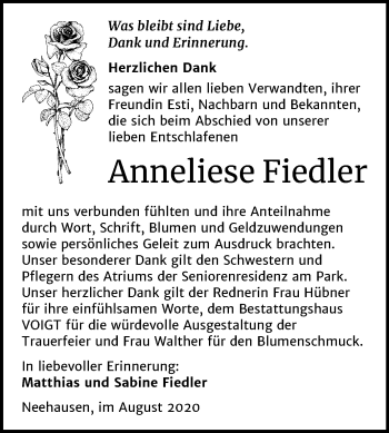 Traueranzeige von Anneliese Fiedler von Mitteldeutsche Zeitung Mansfelder Land